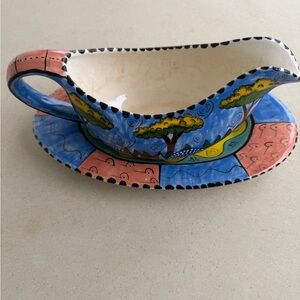 Vintage Penzo By Shuva  Hand Painted Gravy Boat W/ Underplate Made In Zimbabwe
